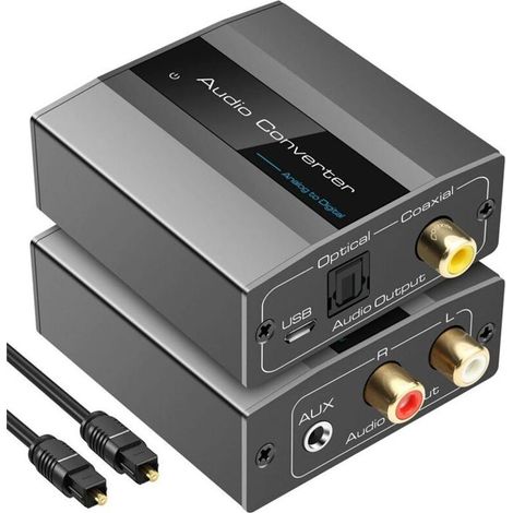 Convertisseur audio analogique-numérique optique avec câble Toslink et adaptateur coaxial (1/4)