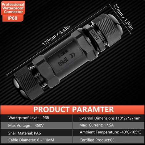 6 PCS IP68 Imperméable Connecteur de Câble électrique, Boîte de Jonction de Plein Air,Boîtier de derivation etanche exterieur 3 Voies and bornes à levier, pour Câble Ø 6 à 11mm (1/4)