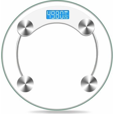 Balance pèse-personne numérique en verre avec portée de 180 kg et écran LCD,Blanc transparent (1/5)