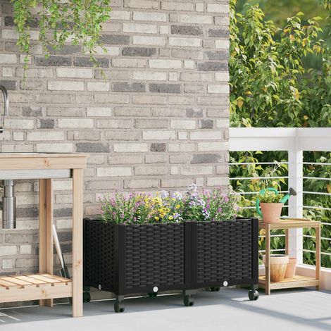 vidaXL Gartenpflanzer mit Rädern Schwarz 80 x 40 x 44 cm PP (1/5)