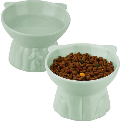 Set mit 2 erhöhten Katzentoiletten aus Keramik, 15° neigbar, extra groß, gegen Erbrechen, mit erhöhten Futter- und Wassernäpfen, perfekt für Katzen und Welpen.