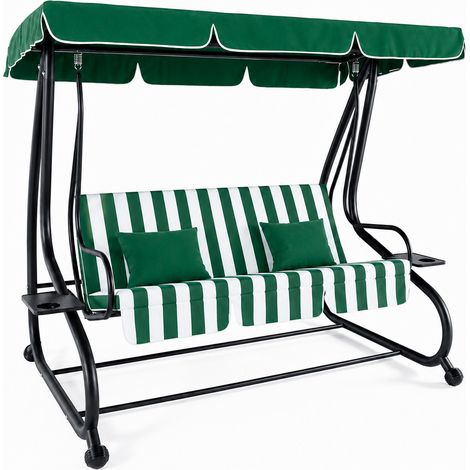 Dondolo 3 Posti Reclinabile Madeira Tettuccio Parasole Regolabile Cuscini Imbottiti Diventa Letto Struttura Robusta In Acciaio Verniciato Giardino Esterno Balcone Terrazzo 200 x 120 x 160 cm Verde E B