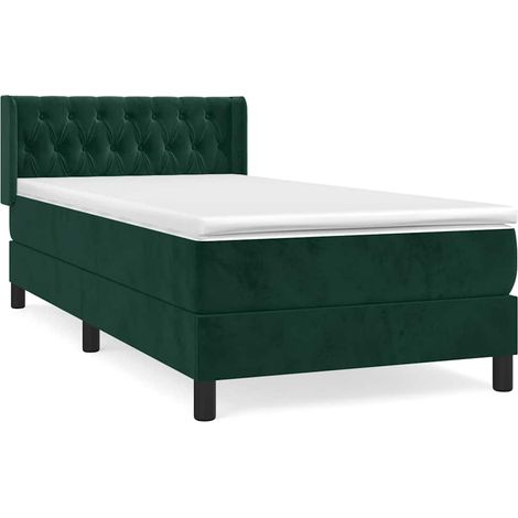 Lit simple  Lit adulte  Sommier à lattes de lit avec matelas Vert foncé 90x190 cm