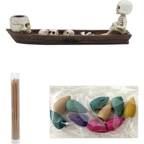 Bateau squelette brûle encens résine support bâton d'encens récupérateur de cendre déco bureau 16,8x3,9x5,3 cm (1/3)