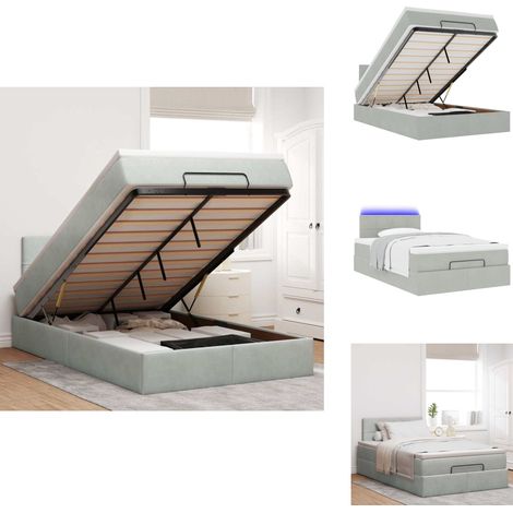 Lit ottoman avec matelas et LED gris clair 120x190cm velours - Lit Ottoman - Lits Ottomans - Cadre De Lit - Cadre De Lit Avec Rangement (1/5)