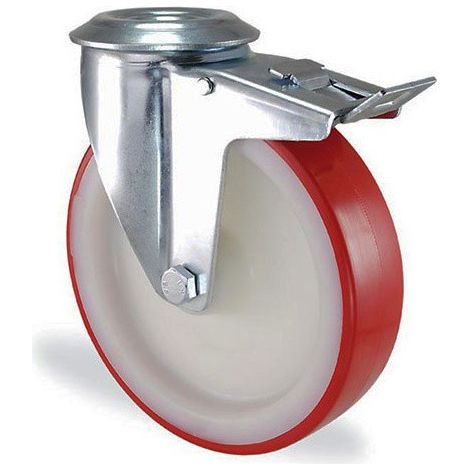 Roulette à oeil pivotante à frein polyuréthane diamètre 200mm charge 400kg