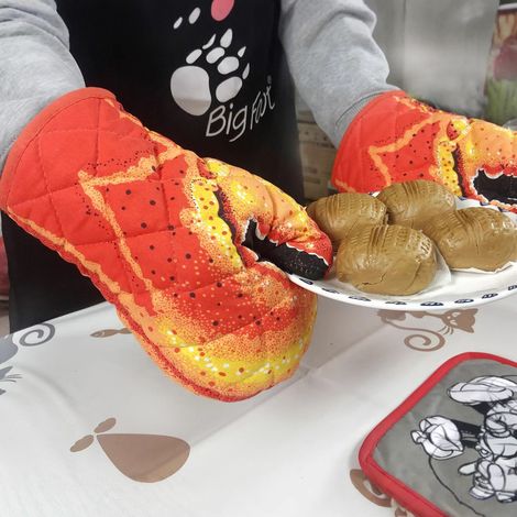 Lntyq Doppelte Ofenhandschuhe aus Baumwolle, Anti-Hitze-Küchenhandschuhe, Topflappen-Handschuhe, rutschfeste, niedliche schützende Kochhandschuhe für Grillküche, Pizza, Gebäck