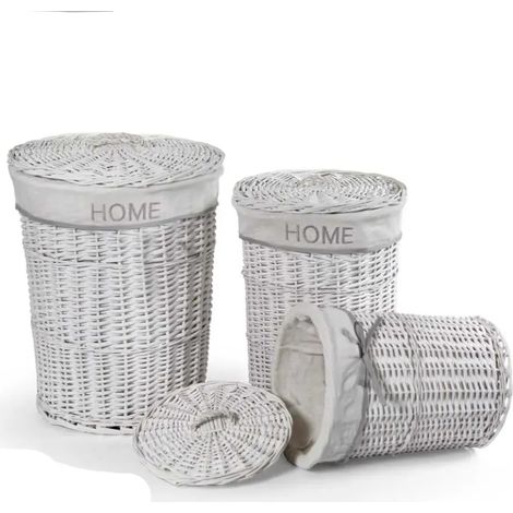 Set aus 3 runden Wäschekörben in verschiedenen Größen: 44x55, 36x47 und 31x40 cm aus robustem Filz