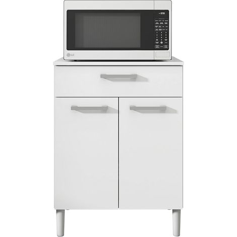 Armoire, placard de rangement avec 2 portes et 1 tiroir coloris blanc - longueur 61 x profondeur 39 x hauteur 84 cm (1/4)