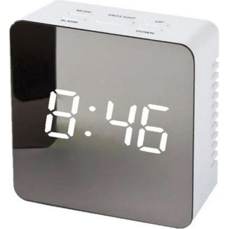 Reloj de espejo LED cuadrado, pantalla digital multifunción, sensor de brillo automático, para dormitorio y baño. (1/5)