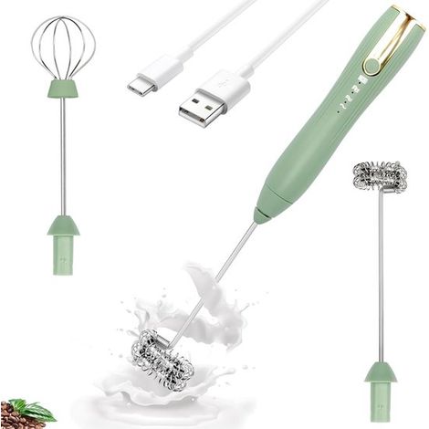 Mousseur à lait électrique, mousseur à lait portatif, double fouet, batteur électrique avec port USB-C, 3 vitesses, mousseur à café pour lattes (1/5)