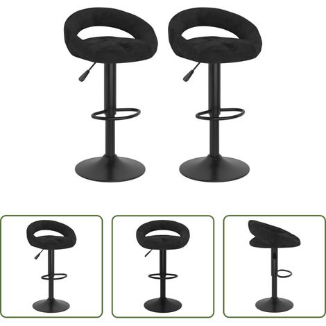 Velours - Tabourets de bar lot de 2 noir velours (1/5)