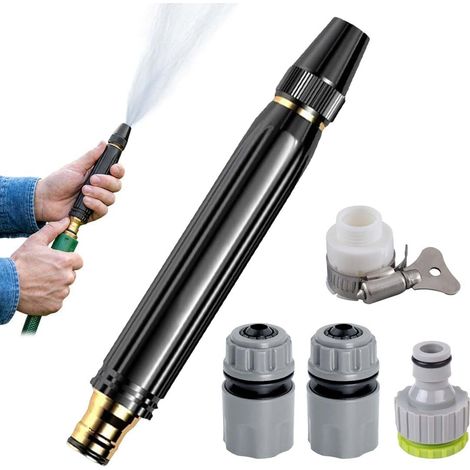 1 Pièce Embout Tuyau Arrosage Haute Pression, Avec 4 Embouts, Jet Réglable, Pour Jardin, Pelouse, Plantes, Noir (1/5)
