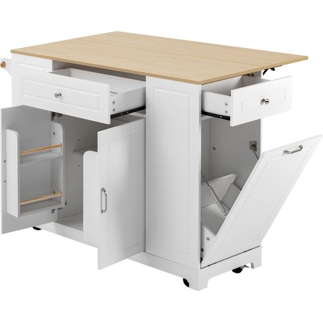 CAIziÎlot cuisine mobile roulettes coin repas extensible tiroirs poubelle blanc (1/5)