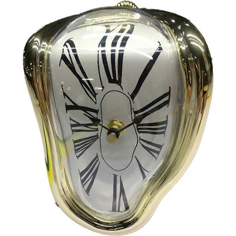 Horloge décorative déformée et fondue pour salon - Horloge lumineuse dorée (1/5)