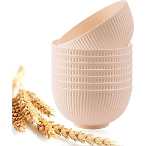 (Rose, 8 pièces) Bols en paille de blé, incassables, légers, réutilisables, compatibles lave-vaisselle.