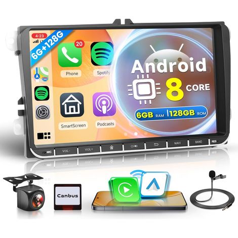 6G+128G 8 Core Wireless Carplay Android Car Radio for Golf 5 6 Passat Polo Tiguan Touran Caddy Skoda Seat 9 Inch Car Radio with Android Auto GPS Navi WiFi Bluetooth FM/RDS DSP EQ Backup Camera (1/5)