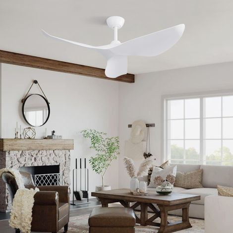 Ventilador de techo de 96 cm (38") sin luz, con 3 aspas de ABS - Motor de DC - Control remoto - Blanco - Para dormitorio/sala de estar