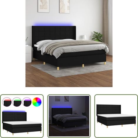 Sommier tapissier - Sommier à lattes de lit matelas et LED Noir 160x200 cm Tissu (1/5)