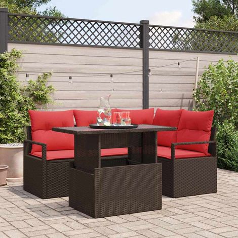 Set Divano da Giardino con cuscino 5 pcs Marrone Poly Rattan vidaXL (1/5)