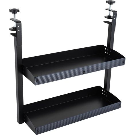 Scaffale da scrivania con dispositivo di serraggio, scaffale a morsetto a 2 livelli con ripiano metallico regolabile per casa, ufficio, 44 ​​x 39,3 x 15,3 cm, nero