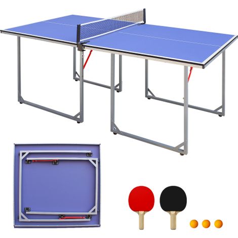 Mesa de ping-pong de tamaño mediano de 182 cm/6 pies, plegable y portátil, para juegos de interior y exterior, con red, 2 palas y 3 pelotas (azul). (1/5)