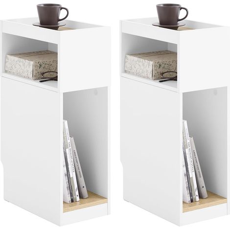 SoBuy Table de chevet avec étagère Blanc 35x20x60cm Minimaliste FBT171-WNx2 (1/5)