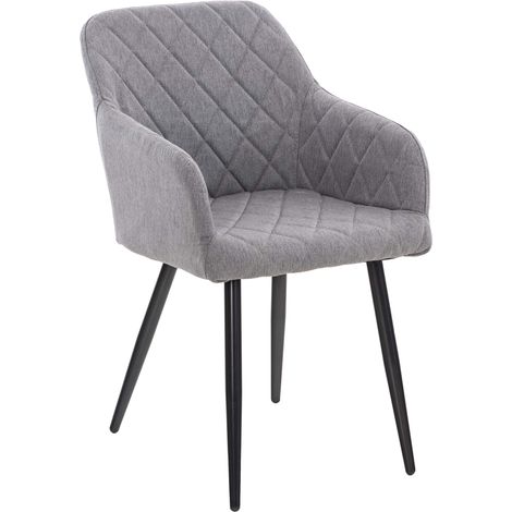 Chaise de salle à manger design retro coutures décoratives en losanges assise en tissu gris 100002110 (1/5)