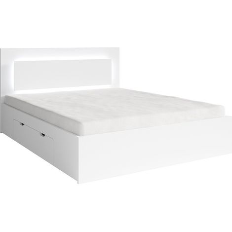 Cama NOFI 160 x 200 cm con somier y 2 cajones de almacenamiento - blanco