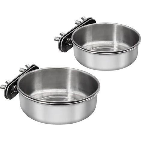 Mangeoire demi-pièce pour petite cage à oiseaux avec pince, en acier inoxydable, bol d'eau et de nourriture, accessoire pour perroquets, calopsittes, aras, inséparables (1/5)