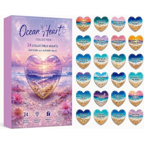 Adventskalender „Ocean Heart“ mit Überraschungsbox, 24-tägigem Countdown, Herzanhänger, Acryl-Geschenkbox mit Meerblick (Typ C) (1/3)