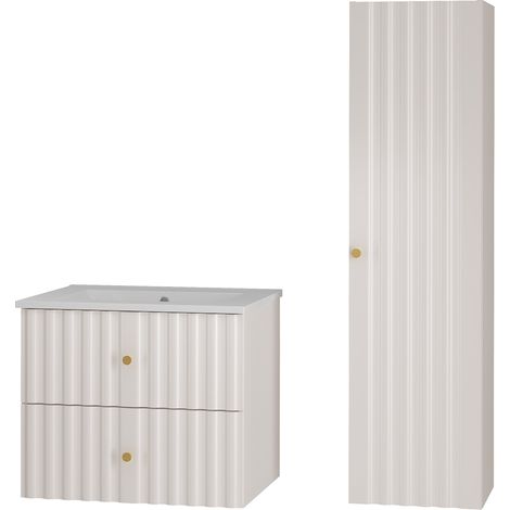 Badezimmer Set 2-teilig inkl. Waschbecken modern in weiß matt AQUINO-140 (1/5)