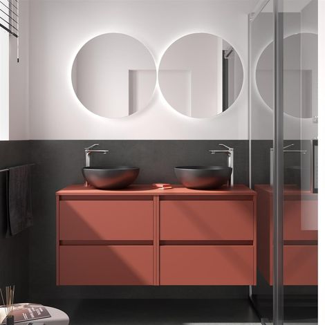 Badezimmermöbel BALTIC 1400 4 Schubladen RED SATIN + Waschtisch-Platte (1/2)