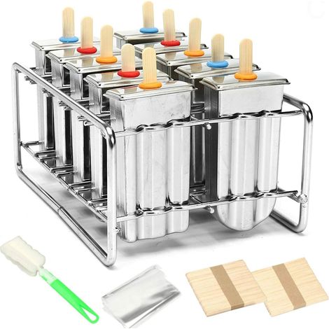 Lot de 10 moules à glaces en acier inoxydable pour faire soi-même des glaces saines et faites maison, idéal pour une fête en intérieur ou en extérieur. (1/5)