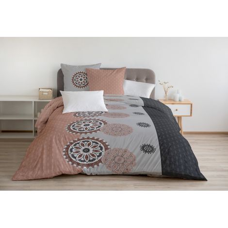 Parure de lit 3 pièces 100% coton 57 fils vieux rose 220x240 cm – Housse avec boutons dissimulés – Taies 63x63 cm forme carrée – Home Linge Passion (1/4)