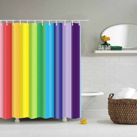 Rideau de douche en polyester imperméable avec 12 crochets, motif rayures verticales arc-en-ciel, impression numérique, pour décoration de salle de bain, 177,8 x 178,8 cm, multicolore