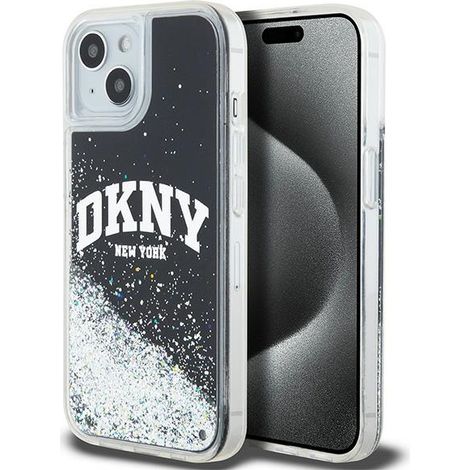 Funda rígida negra DKNY DKHCP15MLBNAEK para iPhone 15 Plus / 14 Plus de 6,7" con purpurina líquida y logo grande. (1/5)