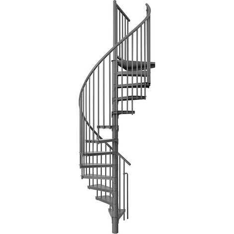 Wendeltreppe aus Metall 12 Stufen - erreichbare Höhe 2.28 bis 2.82m - Durchmesser 120cm - graue Struktur und graue Stufen - RONDO120-GG/12