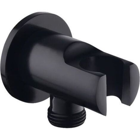 Support de douchette, coude de raccordement mural avec support de douche, support de pomme de douche rond, coude de douche universel avec support de douche/raccord de douchette (noir) (1/4)