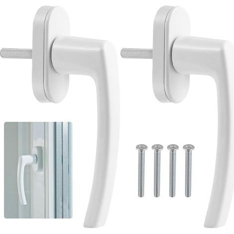 2 Pack Plastic Steel Window Handles Sliding Window Lock Balcony Door Handle with 4 Screws Fits All Standard Balcony Doors and Windows (White) (1/5)