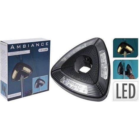 AMBIANCE luz parasol 19 cm 3x5 leds 38/48 mm pilas , Luz para mástil de parasol o sombrilla de 38/48mm. -Marca: Ambiance. -Triangular. -Fuerte plástico ABS envolvente. -15 bombilla