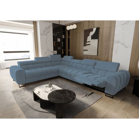 Ecksofa Schlafsofa BASTIEN RELAX in Stoff Terra Türkis Ottomane Links (1/4)
