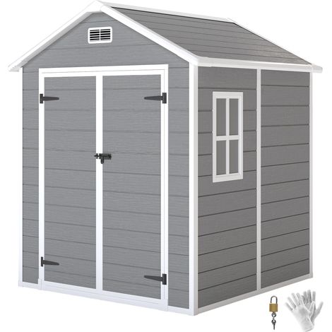 Abrid jardin en résine 2,7 m² avec plancher portes à loquet 3 fenêtres structure en aluminium 240 x 190 x 228 cm gris