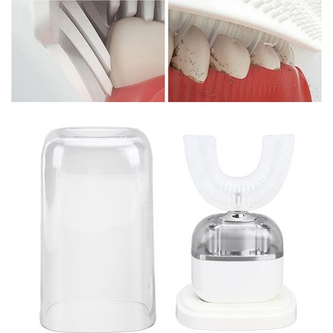 Brosse à dents électrique sonique rechargeable en forme de U, brosse à dents électrique vibrante en silicone pour adultes, blanche, idéale pour les personnes paresseuses. (1/5)