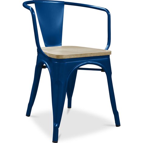 Esszimmerstuhl mit Armlehnen - Industriedesign - Holz und Stahl - Neuauflage - Stylix Dunkelblau