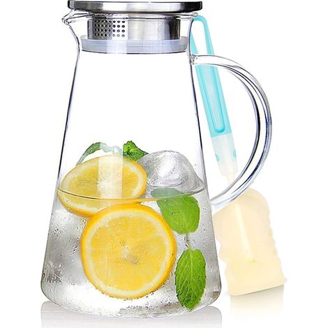 1 Pichet en verre,Capacité 2L,Borosilicate,Couvercle inox,Bec anti-goutte,Pour eau thé vin café (1/5)