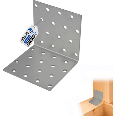 Lot de 18 Équerres d’assemblage 80 x 80 x 80 – galvanisé – Renforcées – Connecteurs métal robustes pour charpente et poutres bois – GeZu Impex