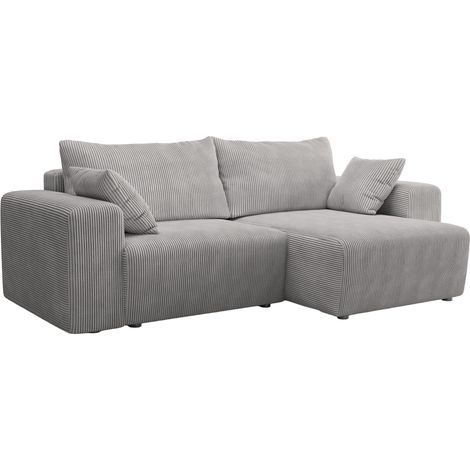 MILEA - Canapé d'angle convertible et réversible en velours côtelé gris clair (1/5)