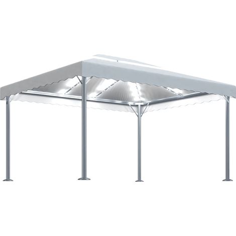 vidaXL Pavillon mit LED-Lichterkette 4x3 m Creme Aluminium