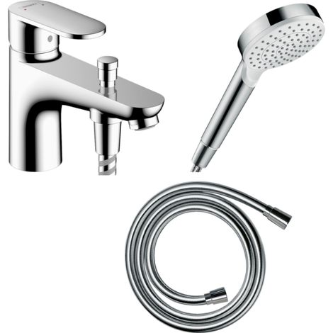 Pack mitigeur bain douche mécanique HANSGROHE Vernis Blend C2 + Pommeau de douche Crometta + Flexible Isiflex chromé